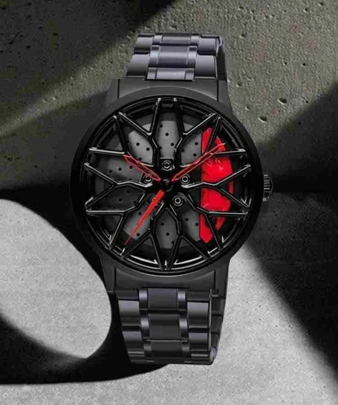 BXHP Car Wheel watch | Spinning Watch | Rotating Watch | Gyro Watch Red Watch Car Weel Wash Analog Watch - For Boys