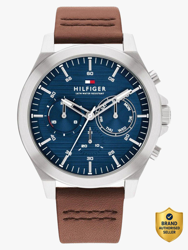 TOMMY HILFIGER Tommy Hilfiger Multifunction Blue Dial Brown LeatherStrap Automatic Analog Watch - For Men