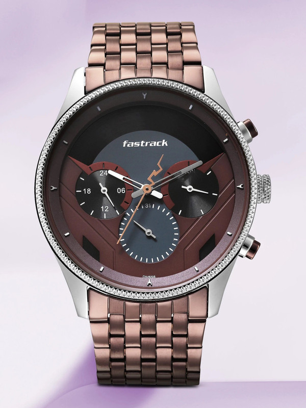 Fastrack 3286KM01 Fastrack Thor Multifunction Black & Red Dial Brown MetalStrap Analog Watch  - For Men