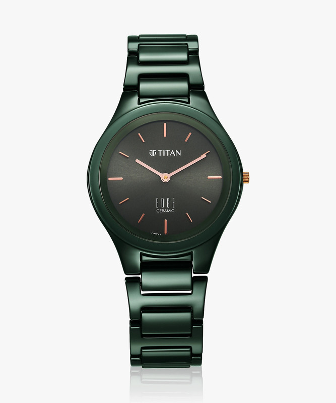 Titan Edge Ceramic Quartz in Glossy Green Dial Analog Watch - For Women
