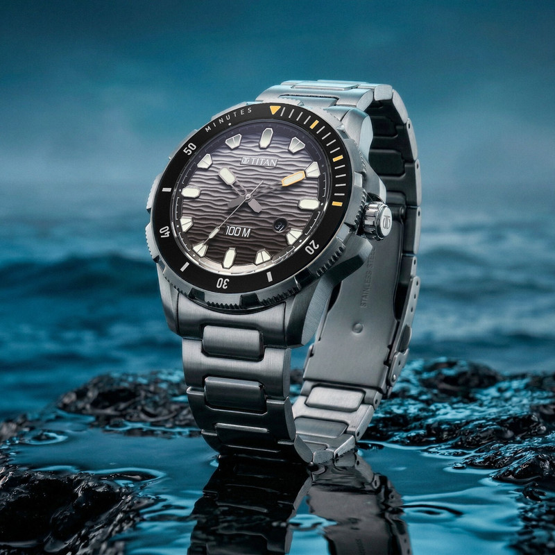 Titan Titan Zero Hour Diver's 200m Titan Zero Hour Diver's 200m Blue Dial Silver Stainless Steel Strap Analog Watch - For Men