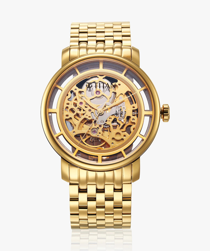 Titan Mechanical Slimline Titan Mechanical Slimline Automatic Gold Dial Gold SS Strap Analog Watch  - For Men