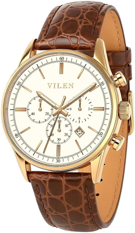 VILEN Men's Luxury Chronograph Watch Golden Case,1 Year Warranty Water Resistant Vilen Analog Watch - For Men