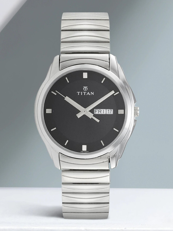 SONATA NP77031NM03 Sonata Reloaded with Day & Date Black Dial Black SS Strap Analog Watch  - For Men