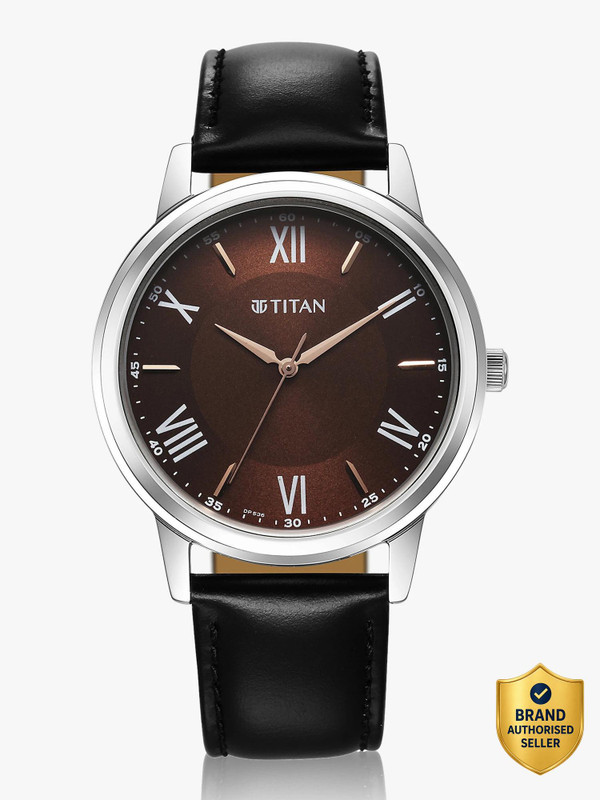 Titan Titan Karishma Brown Dial Black Leather Strap Analog Watch  - For Men