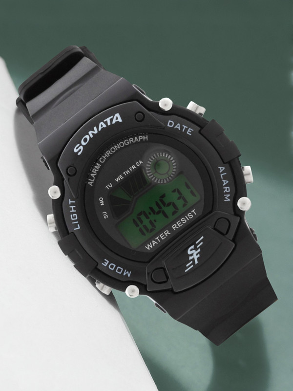 SONATA SF Digital Black Plastic Strap Digital Watch - For Men