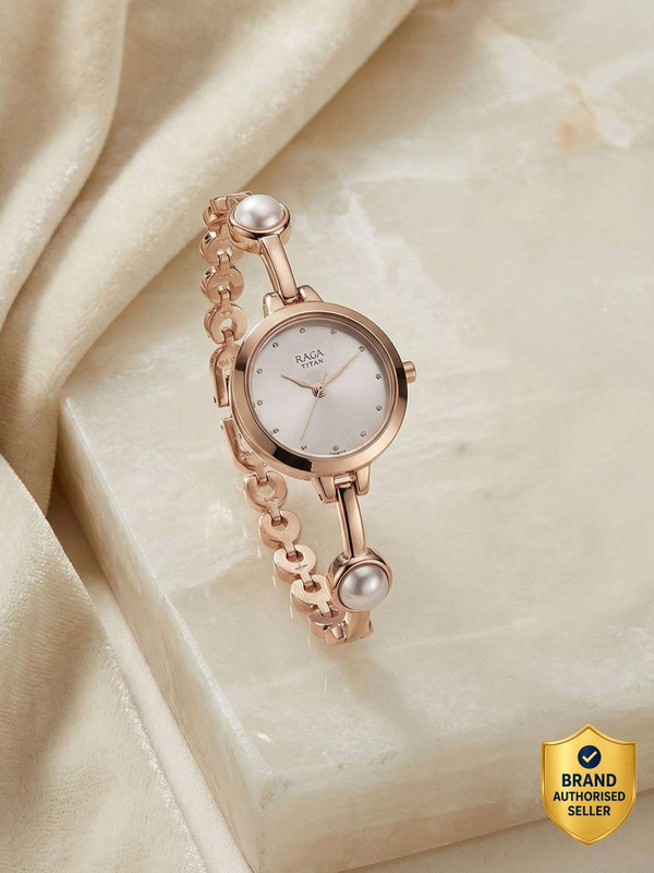 Titan NP2576WM01 Titan Raga Viva Grey Dial Rose Gold Metal Strap Analog Watch - For Women