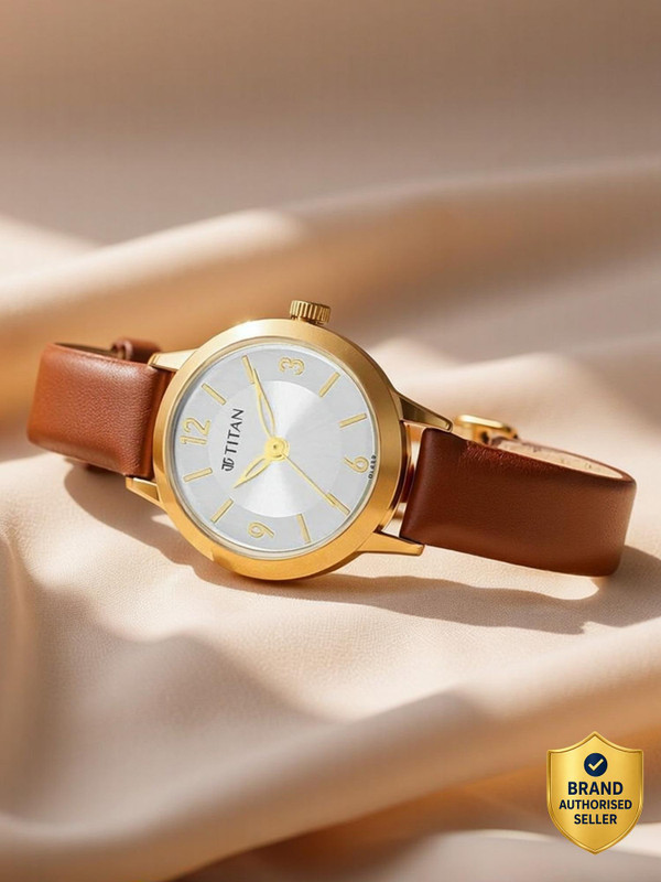 Titan NP2598YL03 Titan Lagan Silver Dial Brown Leather Strap Analog Watch  - For Women