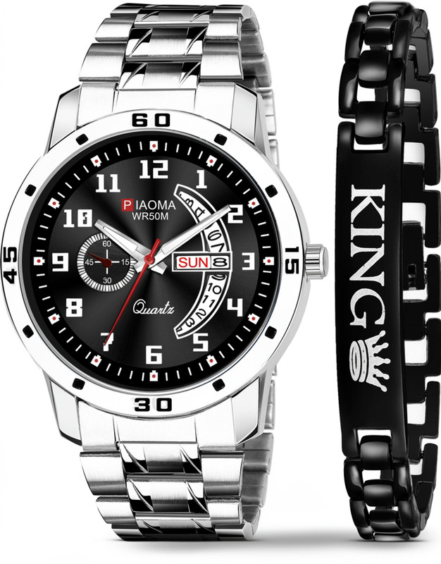 Piaoma Day And Date Functioning High Quality Combo Of King Printed Bracelet Analog Watch - For Men