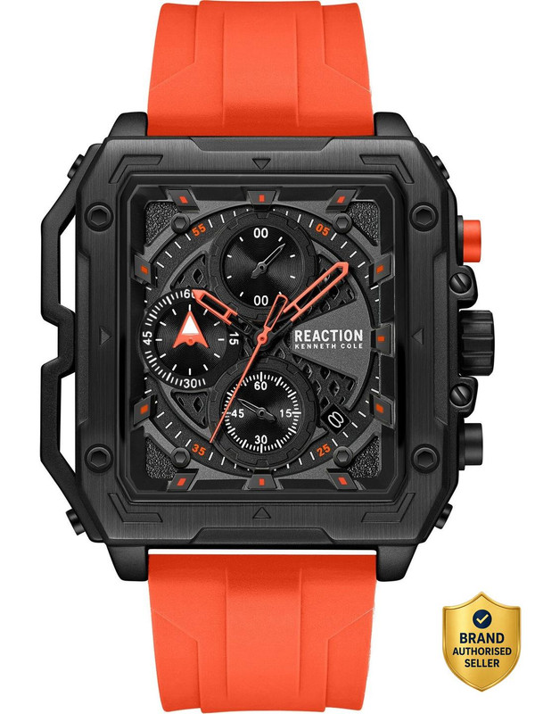 Kenneth Cole Reaction New Collection CHRONO 3 EYES DATE BLACK RECTANGULAR NORTH - SOUTH Shape Analog Watch - For Men