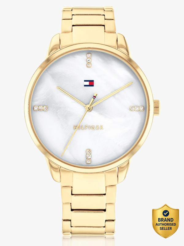 TOMMY HILFIGER Paige Tommy Hilfiger White MOP Dial Gold Stainless Steel Strap Analog Watch  - For Women