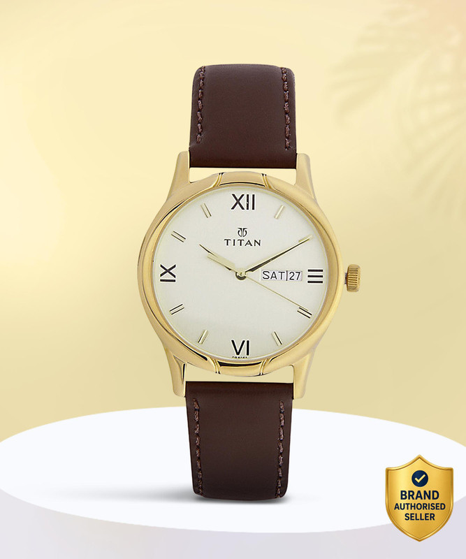 Titan NP15802490YL05 Titan Bandhan Champagne Dial Brown LeatherStrap Couple Analog Watch  - For Couple