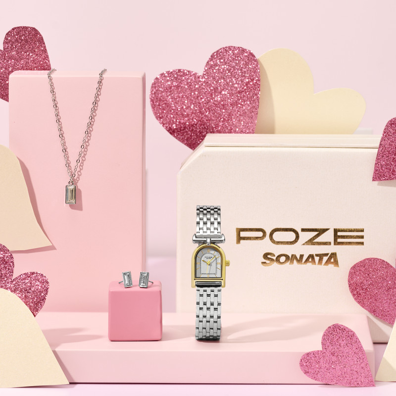 SONATA Poze 8 Sonata Poze 8 Quartz White Dial IPS Alloy Watch & Jewellery Combo Analog Watch - For Women