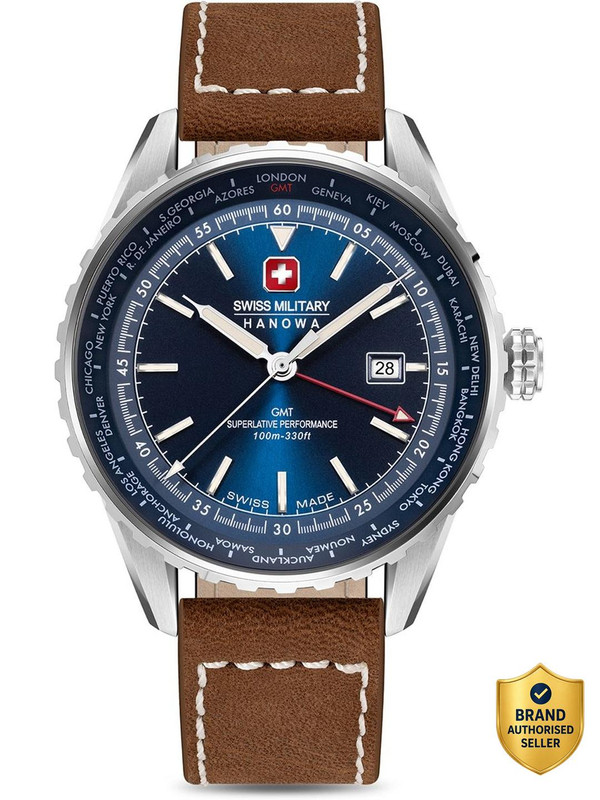 Swiss Military Hanowa AFTERBURN GMT Water Resistant Dial 3 HAND Leather Strap Analog Watch  - For Men