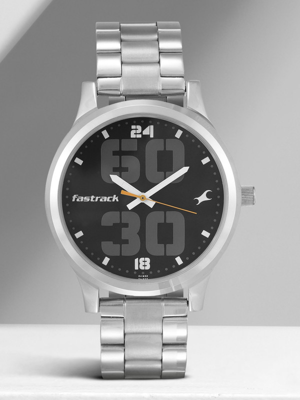 Fastrack NP3215SM03 Fastrack Go Skate Black Dial Silver Stainless Steel Strap Analog Watch  - For Men