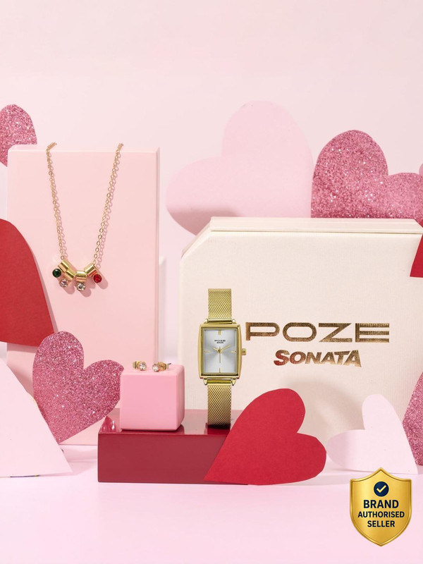 SONATA Poze 8 Poze 8 Quartz Silver Dial IPG Mesh Strap Watch & Jewellery Combo Analog Watch - For Women