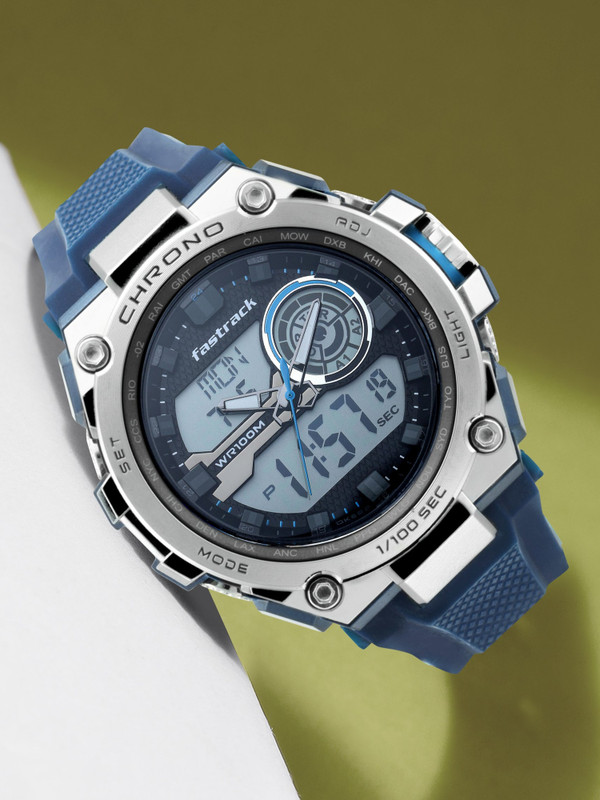Fastrack NP38055PP01 Fastrack Mean Machines Ana-Digi Blue Dial Blue Silicone Strap Analog-Digital Watch  - For Men