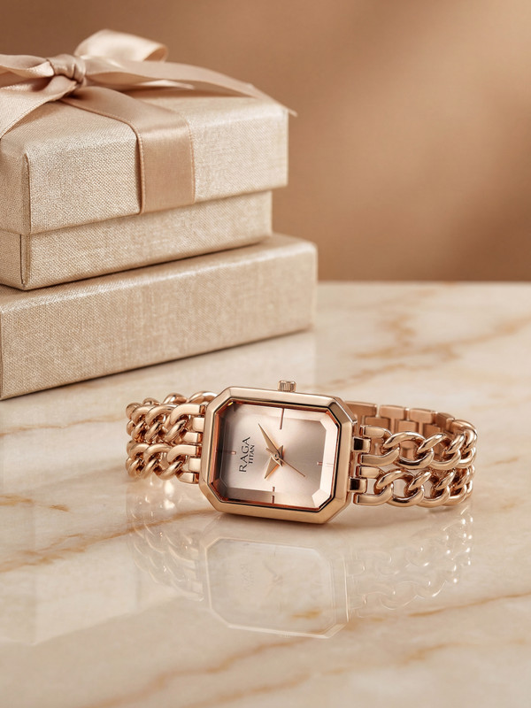 Titan NQ2644KM02 Titan Raga RoseGold Dial RoseGold & Silver MetalStrap Analog Watch  - For Women