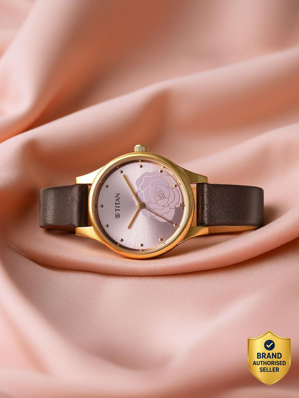 Titan Titan Karishma Pink Dial Brown Leather Strap Analog Watch - For Women