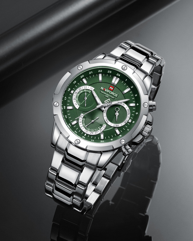 NAVIFORCE 9196 Green & silver steel strap with working chronograph new style for daily life Analog Watch  - For Men