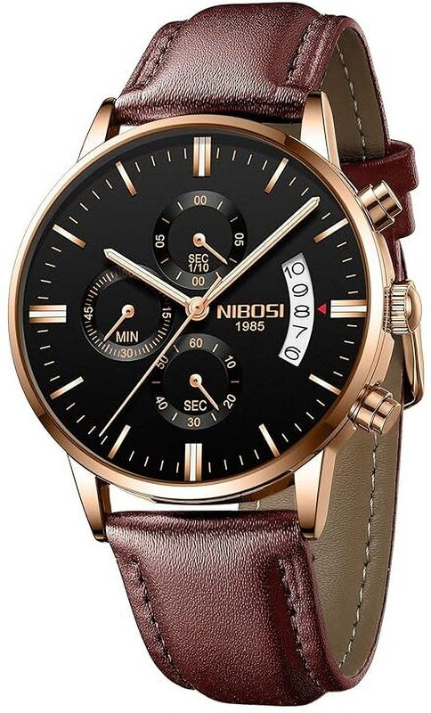 NIBOSI Chronograph Wrist Watch for men Leather Strap Analog Watch - For Men