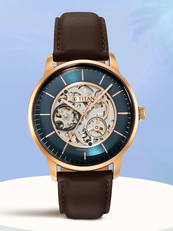 Titan Titan Mechanical Automatic Teal Blue Dial Brown LeatherStrap Analog Watch  - For Men