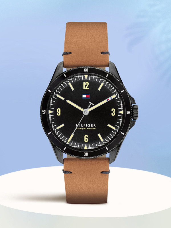 TOMMY HILFIGER NCTH1791906 Tommy Hilfiger Black Dial Brown Leather Strap Analog Watch  - For Men
