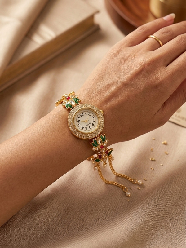 NAYROS Golden Charm Bracelet Watch Golden Elegance Jewelry Watch Series Analog Watch - For Women