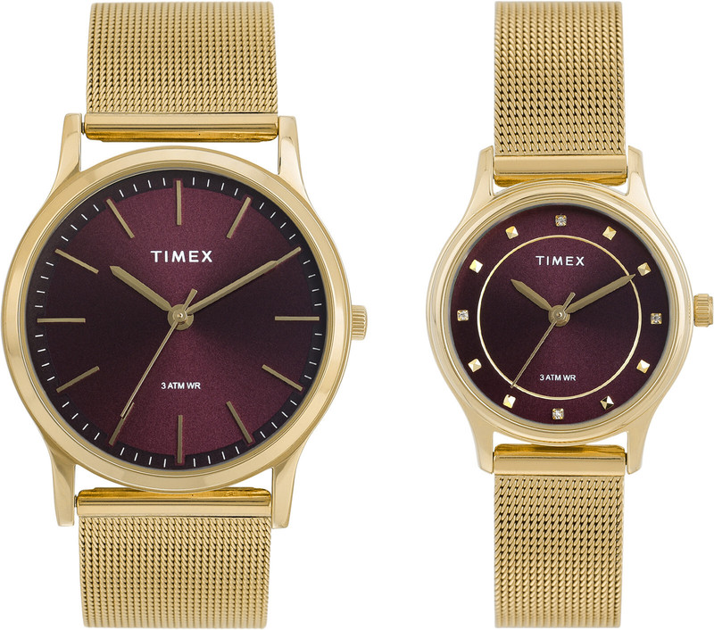 TIMEX Round 39mm Burgundy Dial Analog Watch - For Men & Women