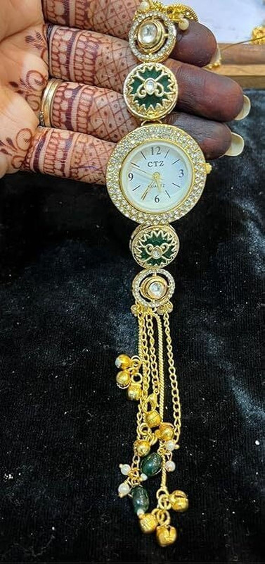 Zodan Party Wear Stylish Wrist Watch with Stone Design kundan watch Analog Watch - For Women