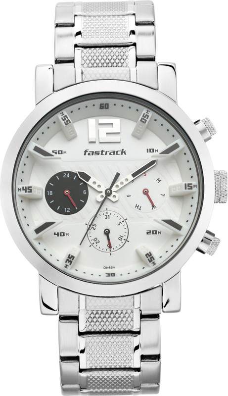 Fastrack NP3227SM02 Fastrack Fastfit Multifunction White Dial Silver SS Strap Analog Watch  - For Men