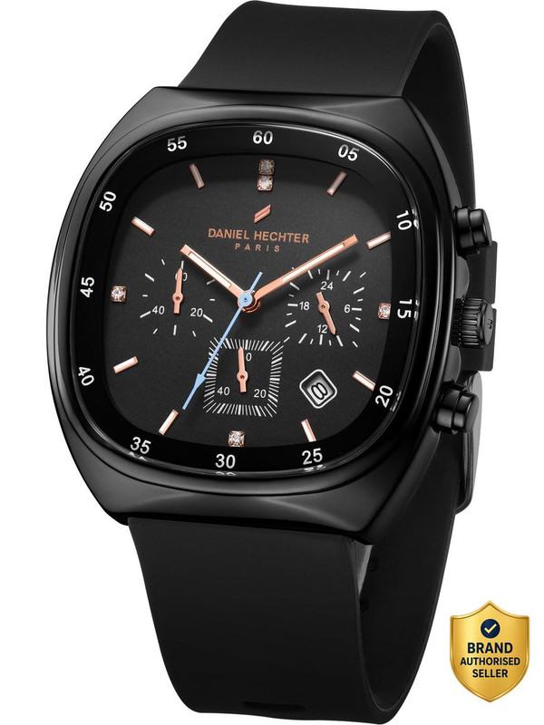 DANIEL HECHTER Model DHM1001 Paris Bercy Collection Modern Multi Functional Square Dial and Silicon Band Analog Watch - For Men