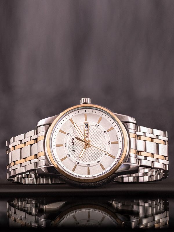 SONATA Sonata With Day & Date White Dial Silver & Gold Stainless Steel Strap Analog Watch  - For Men