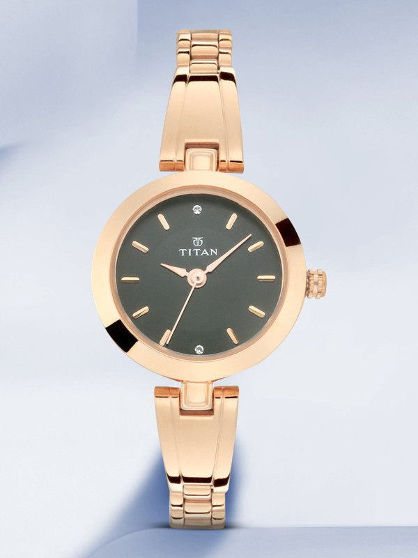 Titan NP2598WM03 Titan Karishma Anthracite Dial Rose Gold Stainless Steel Analog Watch - For Women