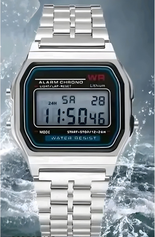 Timofy Waterproof silver Digital Watch Stopwatch Alarm Stainless Strap Trendy Chain Strap Series Digital Watch  - For Men & Women