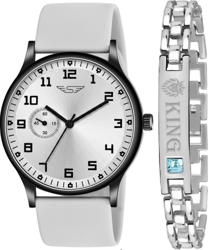 Shivark BRC-1038 Unique Formal Look Silicone Strap and King Bracelet Combo Boys Analog Watch  - For Men