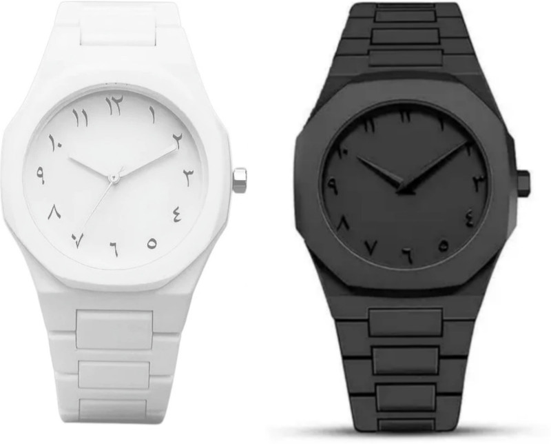 VASVA ARABIC NUMBER NEW SABR TRENDY WHITE + BLACK COMBO Premium Analog Series Black + white combo Polycarbonate Plastic Strap Analog Watch  - For Boys & Girls