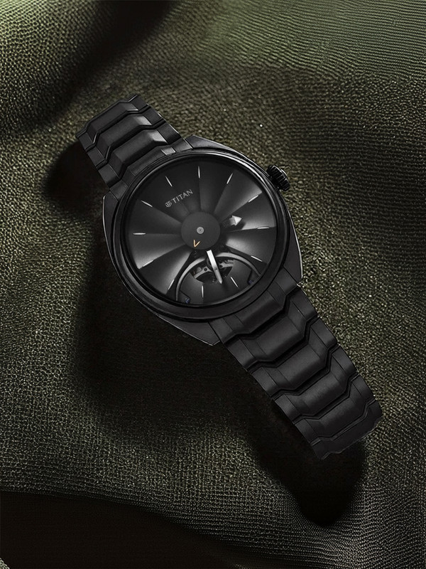 Titan Regallia Titan Stellar Automatic Black Dial Black Stainless Steel Strap Analog Watch  - For Men