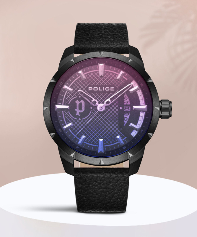 Police PLPEWJB2226901 Police With Date Grey Dial Black Leather Strap Analog Watch - For Men