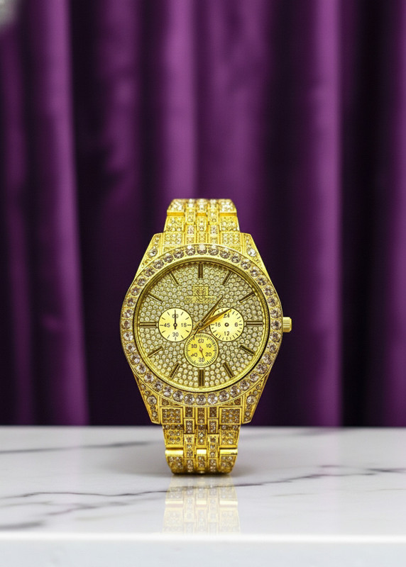 Vondex DIMOND WATCH Iced Out Rapper Style Gold Watch Analog Watch  - For Men & Women