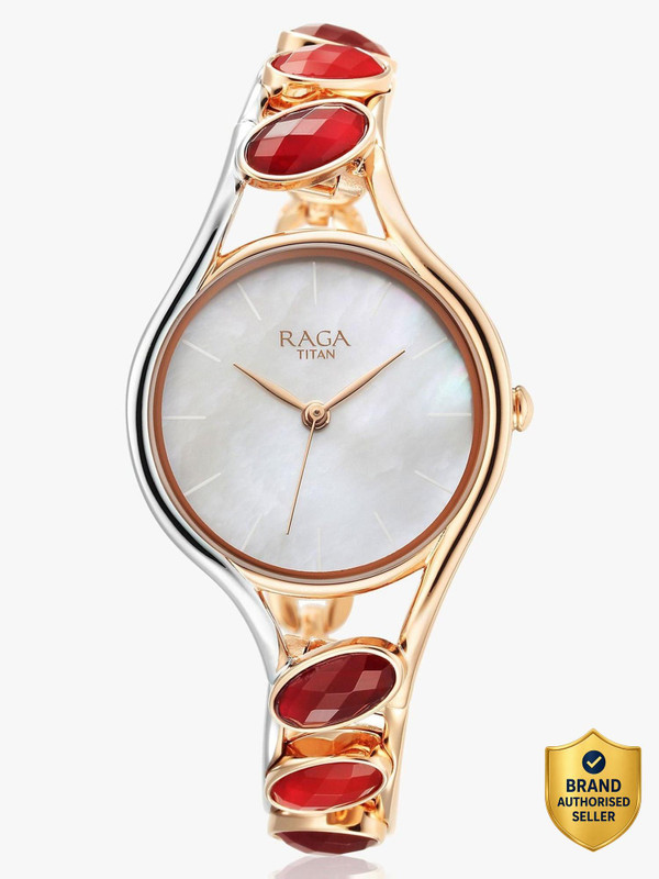 Titan Titan Raga White MOP Dial Silver & RoseGold MetalStrap Analog Watch  - For Women