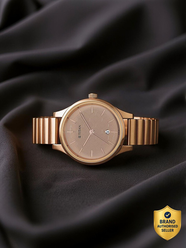 Titan 2679Wm01-Dm478-Ladies Karishma Titan Karishma With Date Beige Dial Rose Gold MetalStrap Analog Watch - For Women