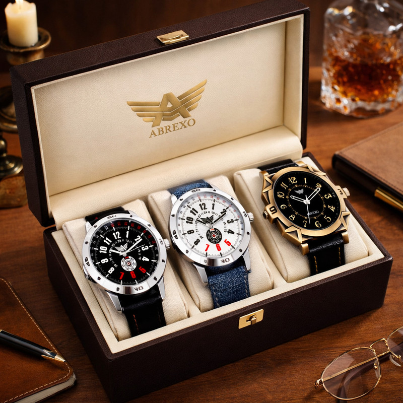 ABREXO Abx8010-Combo Watch Trending Stylish Synthetic Strap Combo Under 400 Analog Watch - For Men