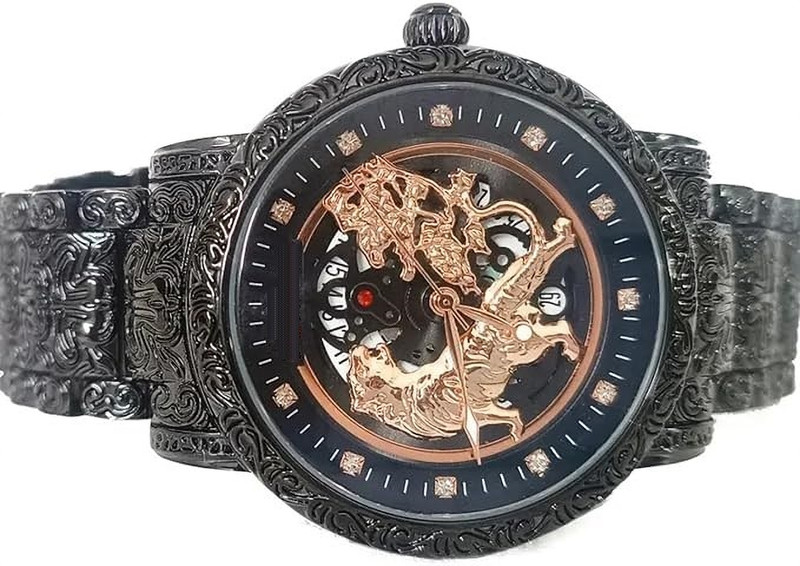 paltinum Men watch Luxury Lion Curved Rose Gold Dial Bracelet Unisex Wrist Watch Analog -Antique Analog Watch  - For Men