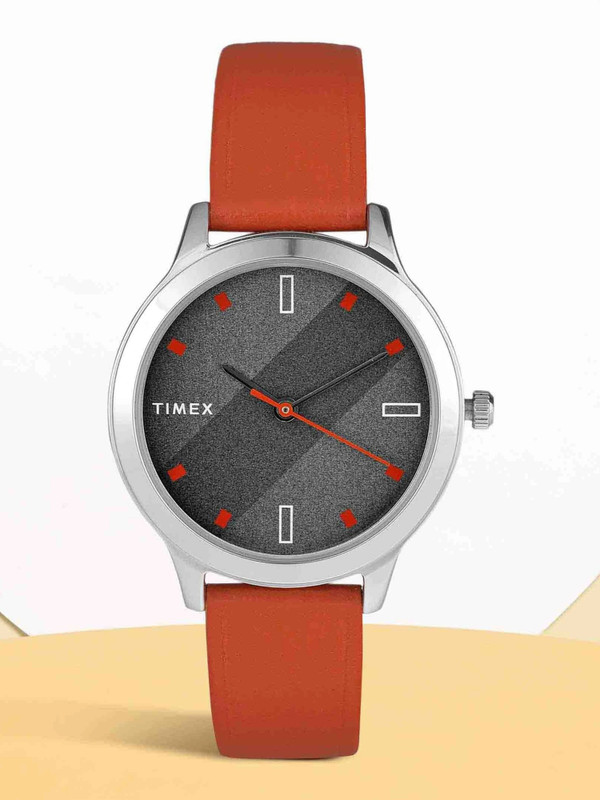 TIMEX Grey Dial Genuine Leather Strap Analog Watch - For Women
