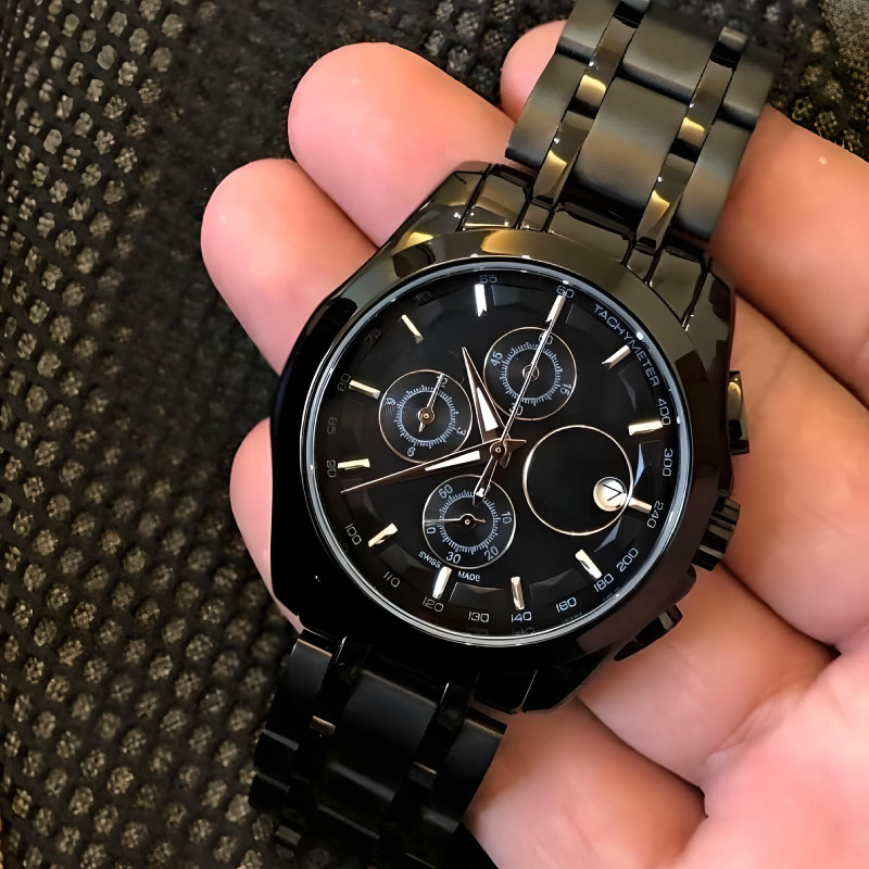 Lucifer T SHORT FULL BLACK MEN WATCH Day n Date Series Trending men collection foldover lock Analog Watch - For Men