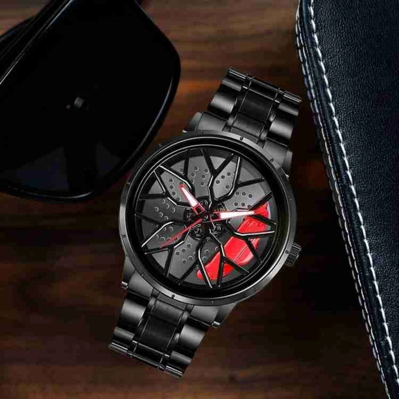 BXHP Black Dial Zink Alloy Case Men's Watch Car Wheel Watch | Spining Watch | Gyro Watch | Analog Watch - For Boys