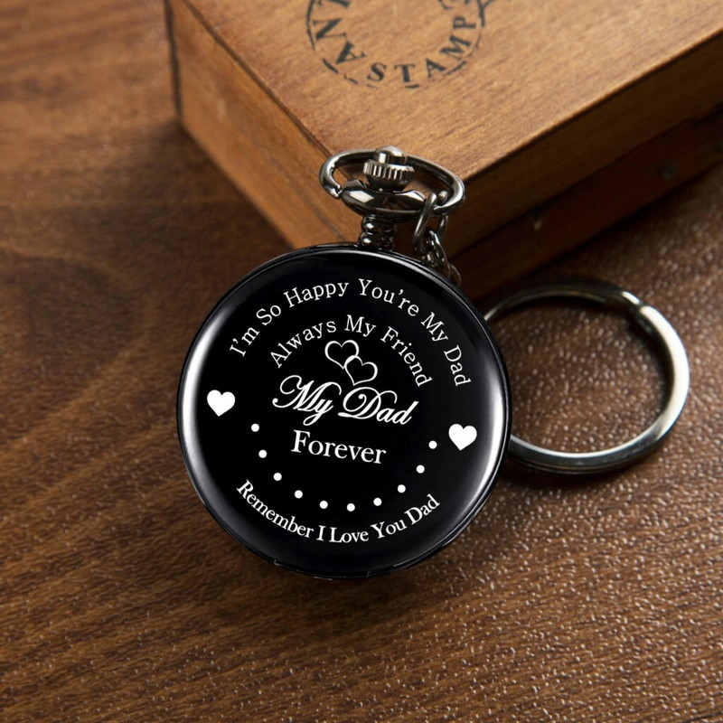 Tiny Tim My Dad Forever Classic Black Pocket-Watch Royal Gandhi Style Metallic Best Gift Dad Theme Classic Pocket Watch Keychain Crome Metal Pocket Watch Chain