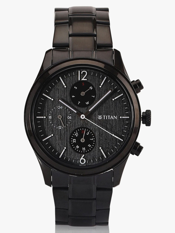 Titan NQ1805NM02 Titan Workwear Multifunction Black Dial Black MetalStrap Analog Watch - For Men
