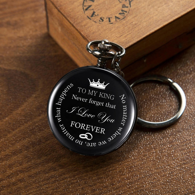 Tiny Tim Royal Metallic To My King Designer Classic Gandhi Style Pocket Watch Keychain Royal Black To My King Metalic Metal Pocket Watch Chain